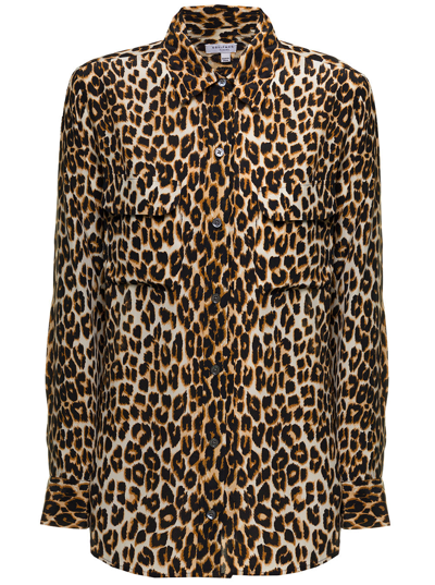 Equipment Leopard Silk Shirt In Brown