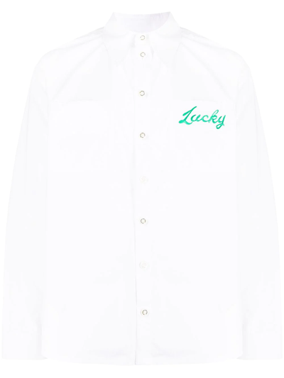 Shop Natasha Zinko Slogan-print Button-up Shirt In White