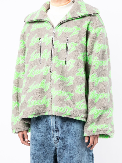 Natasha Zinko Slogan-print Zip-up Fleece Jacket In Grey
