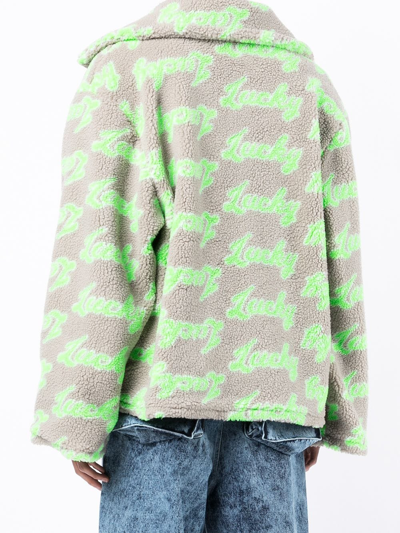 Natasha Zinko Slogan-print Zip-up Fleece Jacket In Grey