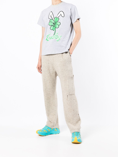 Natasha Zinko Lucky Graphic-print Stretch-cotton T-shirt In Grey