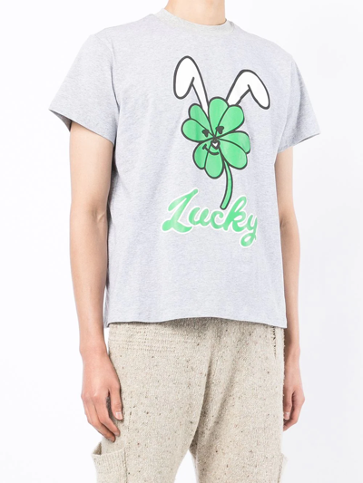 Natasha Zinko Lucky Graphic-print Stretch-cotton T-shirt In Grey