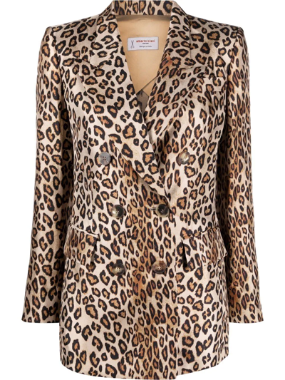 Shop Alberto Biani Leopard-print Double-breasted Blazer In Braun