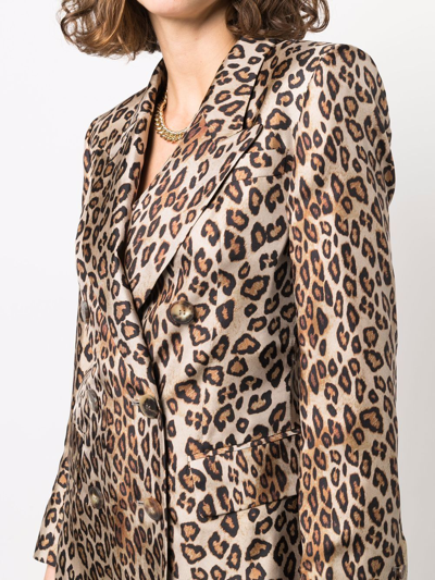 Shop Alberto Biani Leopard-print Double-breasted Blazer In Braun