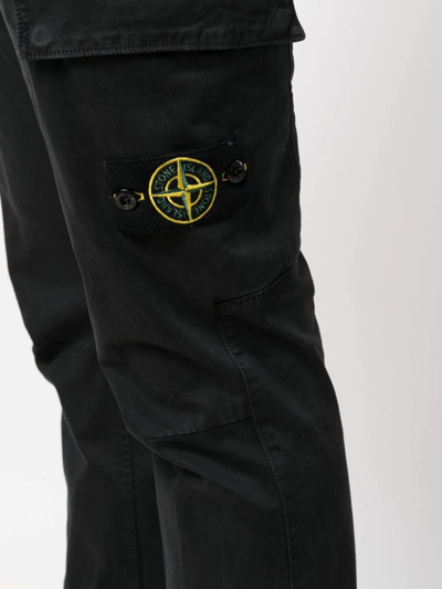 Shop Stone Island Compass-patch Straight-leg Trousers In Black