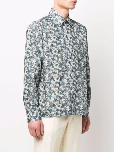 Shop Xacus Floral Cotton Shirt In Blau