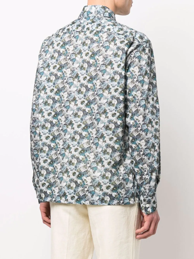 Shop Xacus Floral Cotton Shirt In Blau