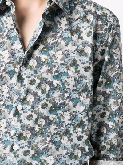 Shop Xacus Floral Cotton Shirt In Blau