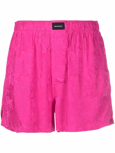 Balenciaga Logo Patch Pink High Waisted Shorts In Rosa