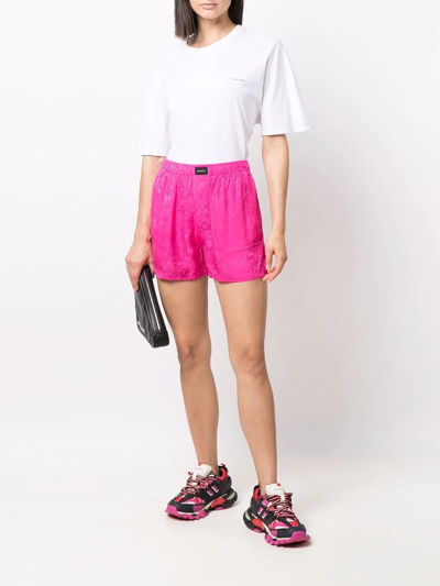 Balenciaga Logo Patch Pink High Waisted Shorts In Rosa