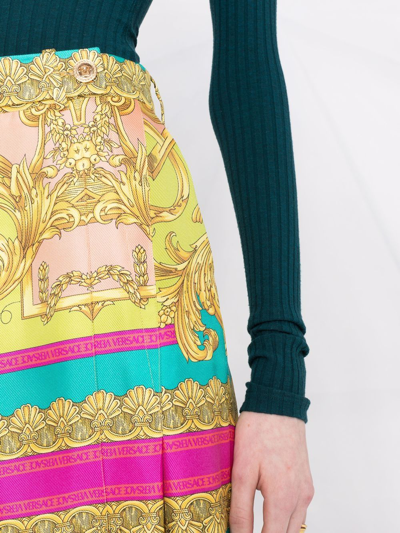 Shop Versace Barocco Goddess Silk Trousers In Grün