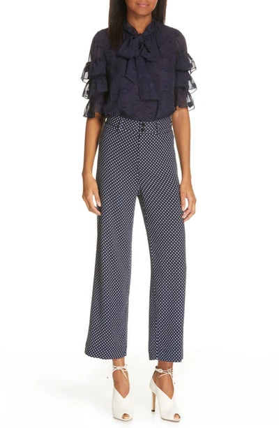 Shop Rebecca Taylor Dot Wide Leg Ankle Pants In Navy Combo