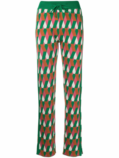 Shop La Doublej Geometric Print Knitted Joggers In Green
