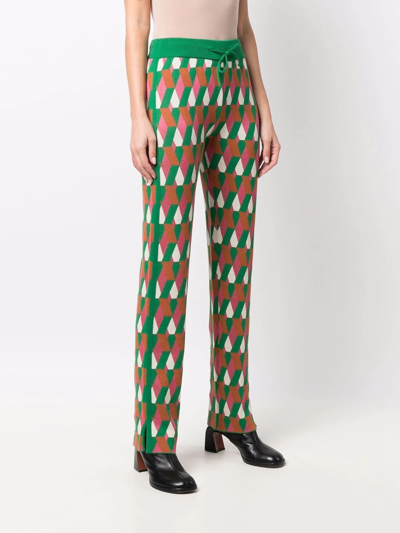 Shop La Doublej Geometric Print Knitted Joggers In Green