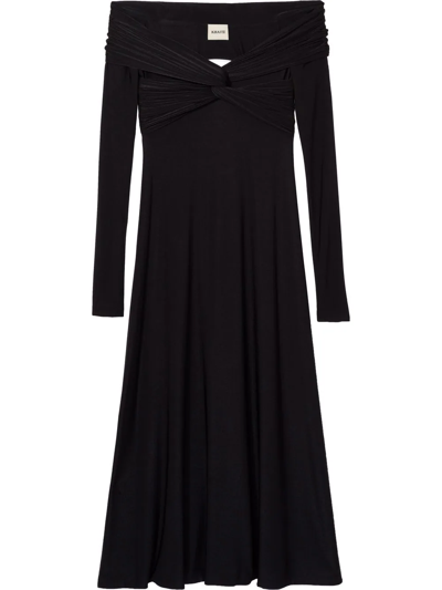 Shop Khaite Cerna Off-shoulder Midi Dress In Black