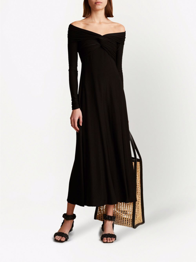 Shop Khaite Cerna Off-shoulder Midi Dress In Black