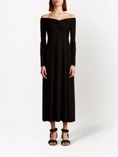 Shop Khaite Cerna Off-shoulder Midi Dress In Black