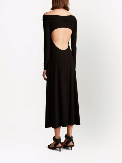 Shop Khaite Cerna Off-shoulder Midi Dress In Black