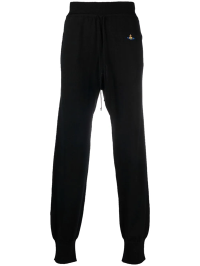 Shop Vivienne Westwood Anglomania Embroidered-orb Virgin-wool Joggers In Black