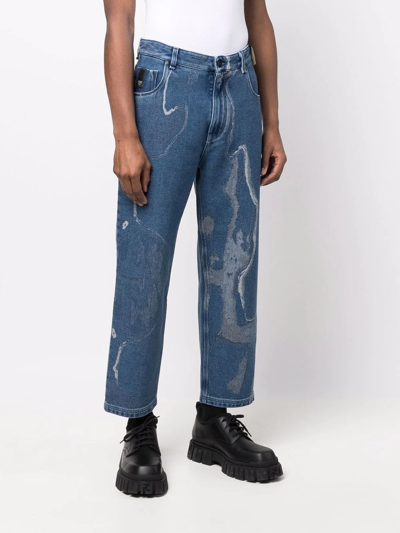 Shop Fendi Earth-print Cropped Jeans In Blue