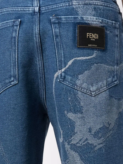 Shop Fendi Earth-print Cropped Jeans In Blue