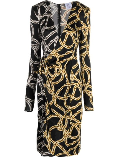 Shop Vetements Chain-print Long-sleeve Midi Dress In Schwarz