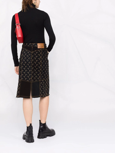 Shop Marine Serre Crescent Moon-print Denim Skirt In Schwarz