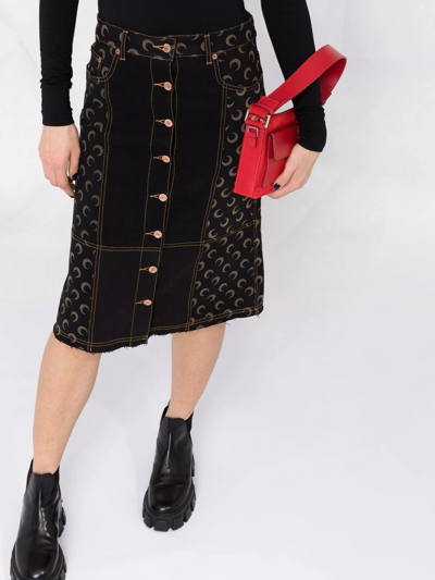 Shop Marine Serre Crescent Moon-print Denim Skirt In Schwarz