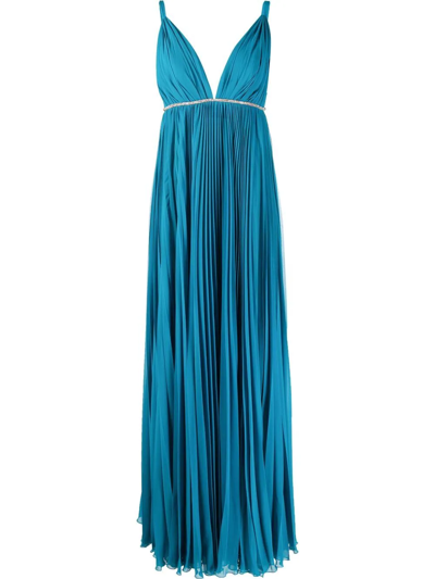 Shop Tassos Mitropoulos Pleated Sleeveless Gown In Blau