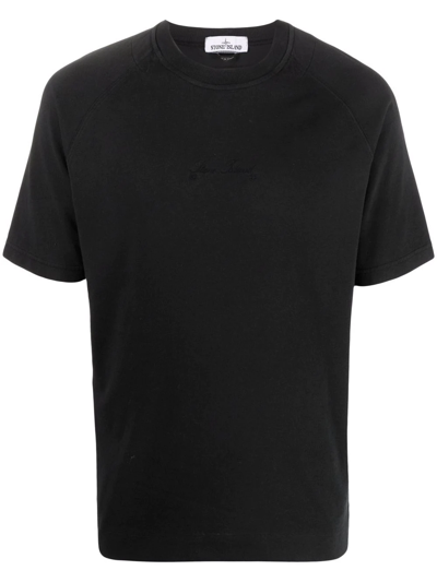 Shop Stone Island Logo-embroidered T-shirt In Black