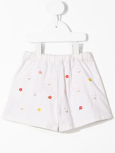 Shop Miki House Bunny Embroidered Shorts In White
