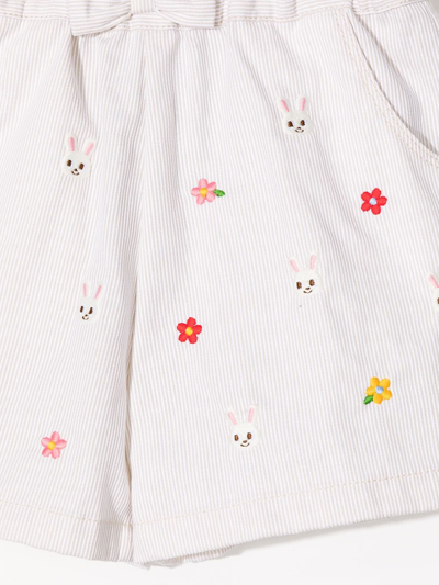 Shop Miki House Bunny Embroidered Shorts In White