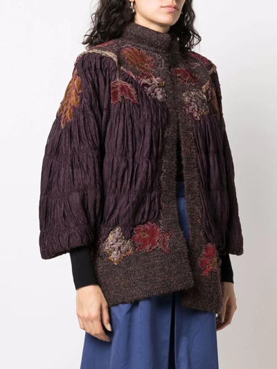 Pre-owned A.n.g.e.l.o. Vintage Cult 1980s Floral-embroidered Ruched Jacket In Bordeaux And Rust