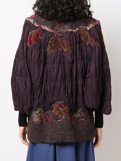 Pre-owned A.n.g.e.l.o. Vintage Cult 1980s Floral-embroidered Ruched Jacket In Bordeaux And Rust