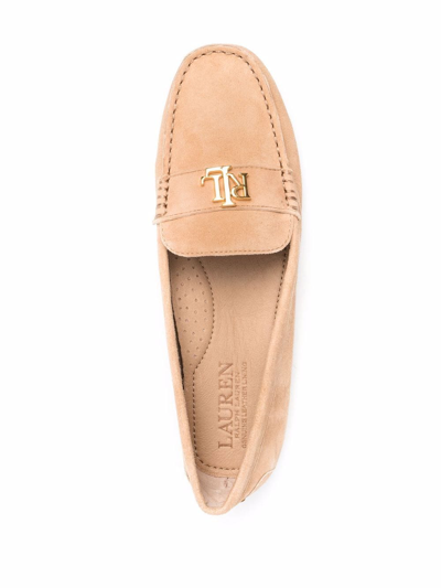 Shop Lauren Ralph Lauren Logo-buckle Leather Loafers In Neutrals