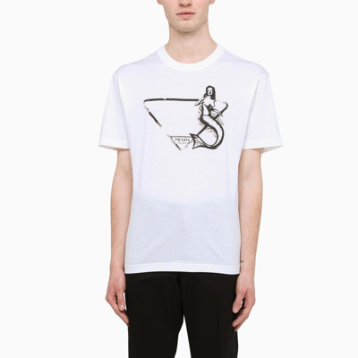 Shop Prada White Printed Crewneck T-shirt