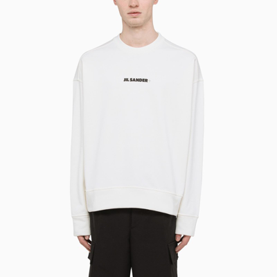 Shop Jil Sander Off White Logo-print Crewneck Sweatshirt In Beige