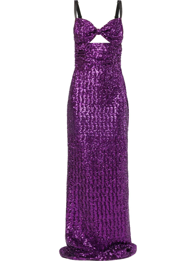 Shop Dolce & Gabbana Sequinned Cut-out Evening Dress In Purple