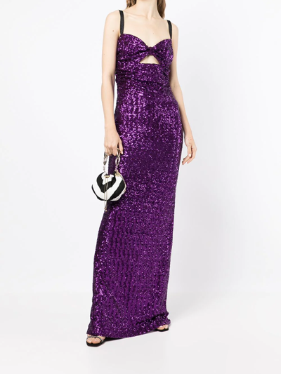 Shop Dolce & Gabbana Sequinned Cut-out Evening Dress In Purple