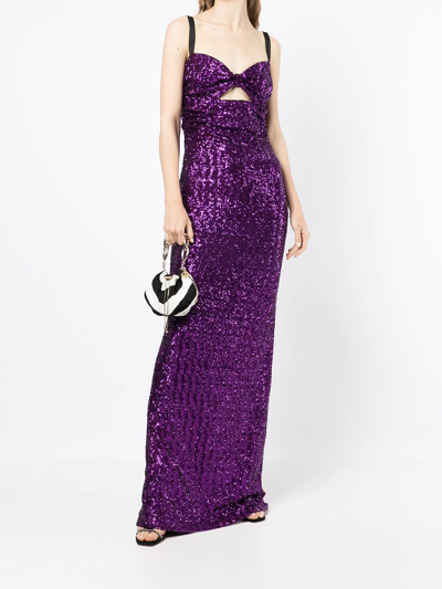 Dolce & Gabbana Sequinned Cut-out Evening Dress In Purple