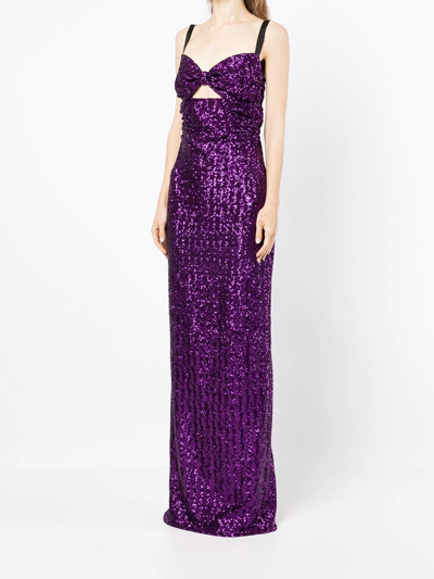 Shop Dolce & Gabbana Sequinned Cut-out Evening Dress In Purple