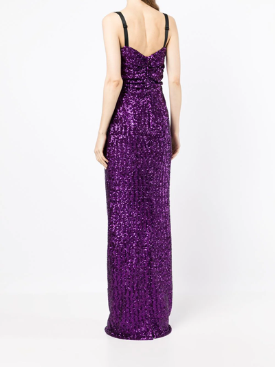 Shop Dolce & Gabbana Sequinned Cut-out Evening Dress In Purple