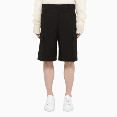 Shop Jil Sander Black Cotton Cargo Shorts