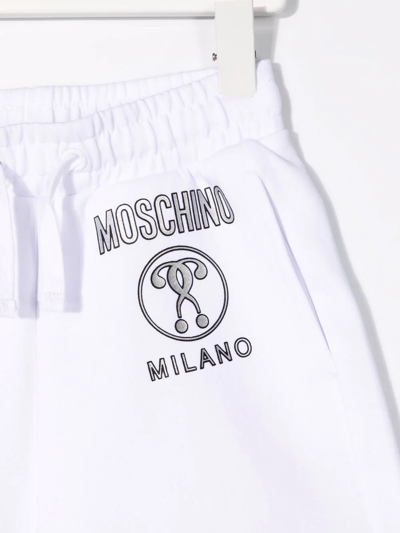 Shop Moschino Logo-print Cotton-blend Track Shorts In White