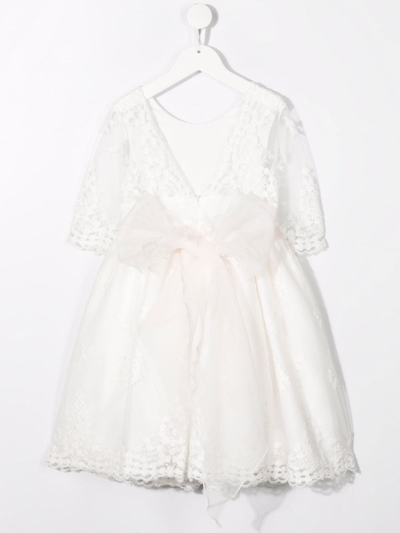 Shop Mimilù Floral-appliqué Long-sleeve Dress In White
