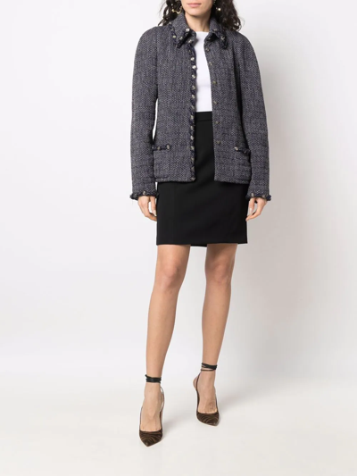 Pre-owned Chanel 2008 Embossed-buttons Single-breasted Jacket In Blue