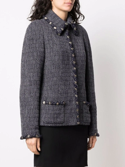 Pre-owned Chanel 2008 Embossed-buttons Single-breasted Jacket In Blue