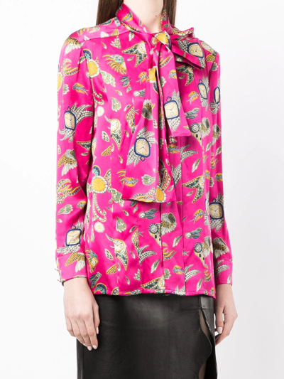 Pre-owned Chanel 1980-1990s Watch Print Silk Blouse In Pink