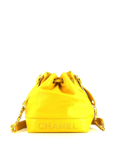 Pre-owned Chanel 1996 Logo-embossed Bucket Bag In Yellow