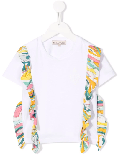 Shop Emilio Pucci Junior Ruffled-detail Cotton T-shirt In White